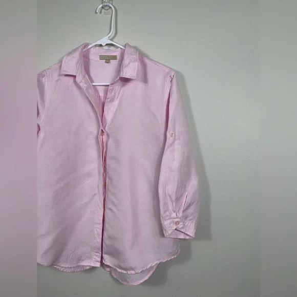 Joan Vass NY Elegant Pink Button Down Women's Shirt Linen Work Career Size M - Picture 3 of 16